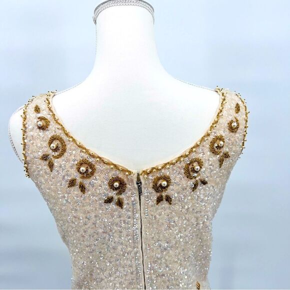 Vintage Top Tank Blouse Hand Beaded Gold Size M - Picture 10 of 13